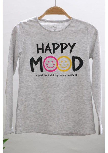 Mojo Kız Çocuk Happy Mood Baskılı Uzun Kol T-shırt 723135 Gri fırsatları
