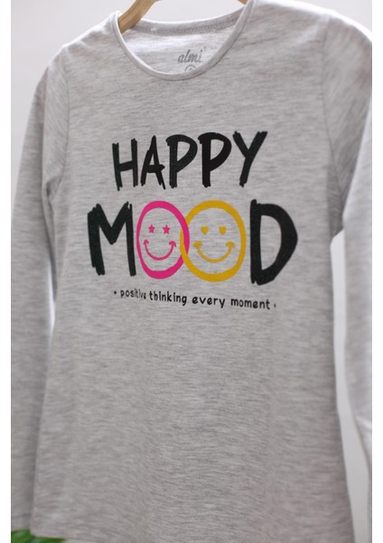 Mojo Kız Çocuk Happy Mood Baskılı Uzun Kol T-shırt 723135 Gri indirimleri