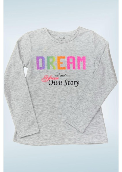Mojo Kız Çocuk Dream Baskılı Uzun Kol T-shirt 723408 Gri