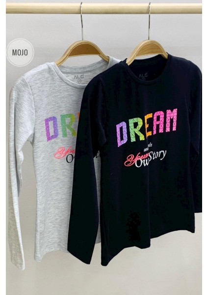 Mojo Kız Çocuk Dream Baskılı Uzun Kol T-shirt 723408 Gri