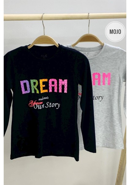 Mojo Kız Çocuk Dream Baskılı Uzun Kol T-shirt 723408 Gri
