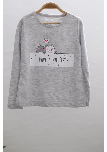 Mojo Kız Çocuk Nice Day Baskılı Uzun Kol T-shirt 623106 Gri indirimleri