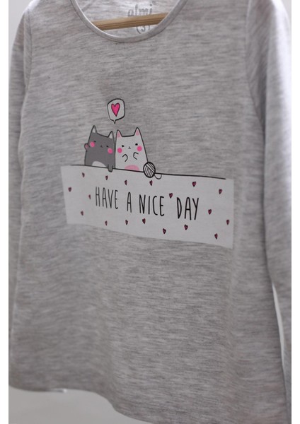 Mojo Kız Çocuk Nice Day Baskılı Uzun Kol T-shirt 623106 Gri