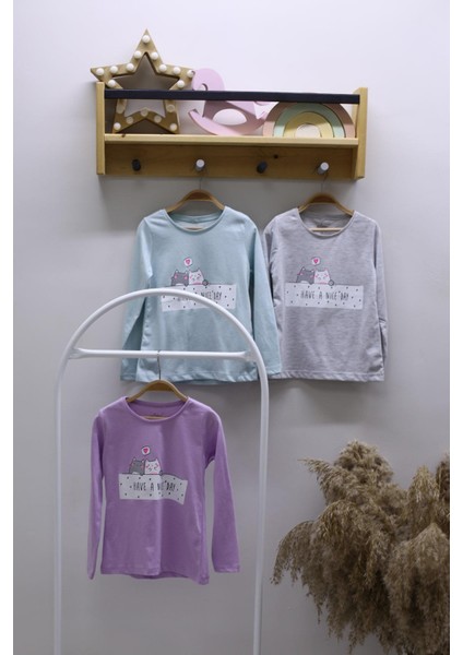Mojo Kız Çocuk Nice Day Baskılı Uzun Kol T-shirt 623106 Gri