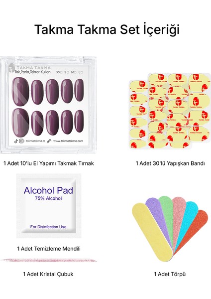 10'lu Mor Kısa Oval TT1231 Tekrar Kullanılabilir El Yapımı Protez Takma Tırnak - Mor-S fırsatları