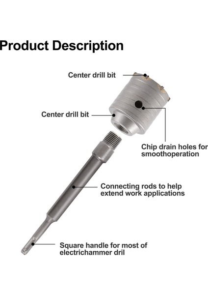 Beton Delik Testere Kitleri Sds Plus Duvar Deliği Kesici Çimento Matkap Bit Setleri (30 40 60MM) 220MM Bağlantı Çubuğu ile (Yurt Dışından) fırsatları