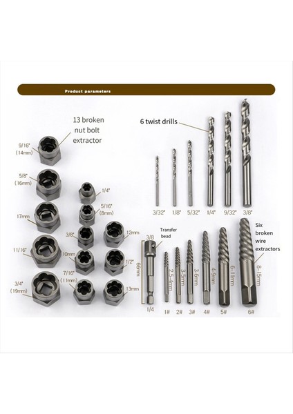 Hasarlı Vidaları ve Donanım Aletlerini Çıkarmak Için 26 Parça Kırık Somun ve Cıvata Ekstraktör Seti Kullanılır (Yurt Dışından) modelleri