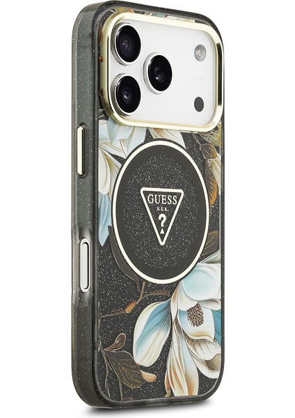 iPhone 17 Pro Kılıf Guess Lisanslı M-Safeli Simli Çiçek Desenli Metal Kamera Çerçeveli Kapak Siyah fırsatları