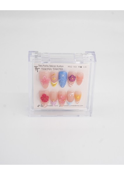 10'lu Renkli Uzun Badem TT1396 Tekrar Kullanılabilir El Yapımı Protez Takma Tırnak - Renkli-L fırsatları