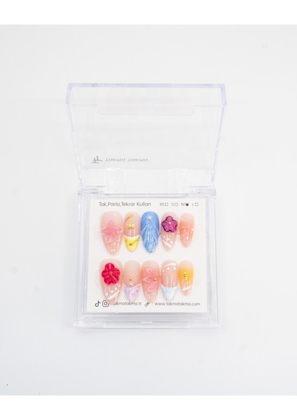 10'lu Renkli Uzun Badem TT1396 Tekrar Kullanılabilir El Yapımı Protez Takma Tırnak - Renkli-L indirimleri