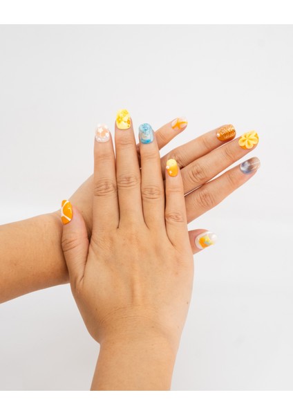 10'lu Kısa Yuvarlak Sarı TT1417 Tekrar Kullanılabilir El Yapımı Protez Takma Tırnak - Sarı-S modelleri