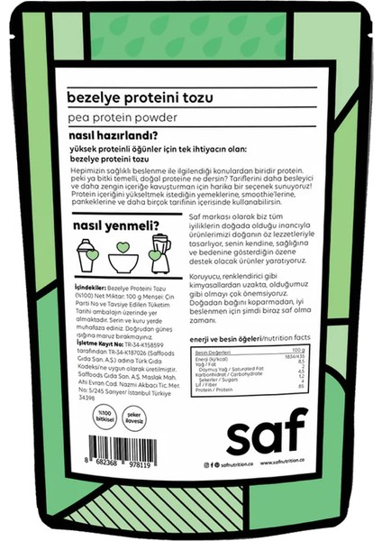 %85 Bitkisel Protein İçeren 100 g Bezelye Proteini Tozu fiyatları