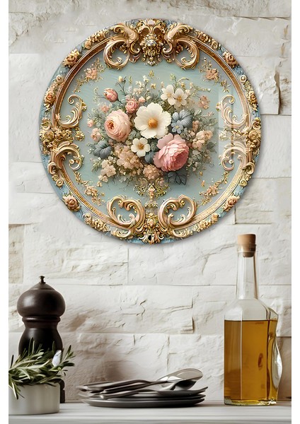 3D Görünümlü Temperli Cam Tablo – Çiçek ve Altın Varak Desenli Duvar Süsü Uv Baskı 33X33 CM-CDS079