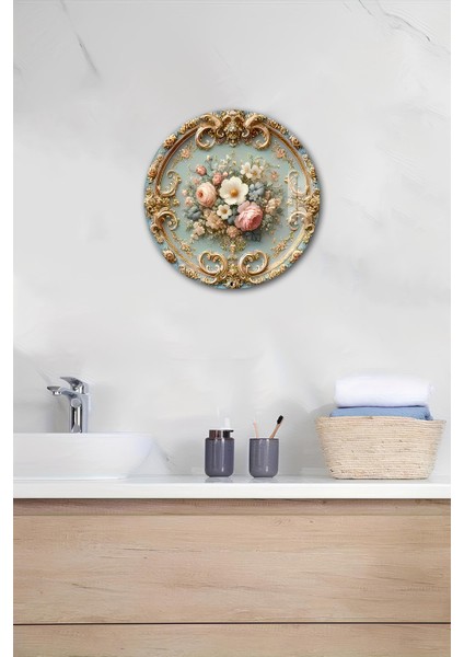 3D Görünümlü Temperli Cam Tablo – Çiçek ve Altın Varak Desenli Duvar Süsü Uv Baskı 33X33 CM-CDS079