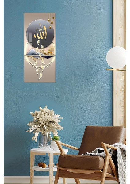 Allah Yazılı Modern Altın Detaylı Temperli Cam Dik Tablo 30X60 cm Uv Baskı - DCT076 fiyatları