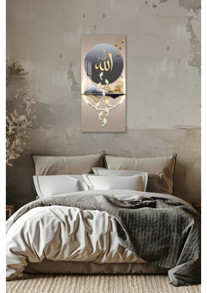 Allah Yazılı Modern Altın Detaylı Temperli Cam Dik Tablo 30X60 cm Uv Baskı - DCT076 indirimleri