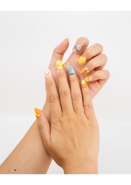 10'lu Kısa Yuvarlak Sarı TT1417 Tekrar Kullanılabilir El Yapımı Protez Takma Tırnak - Sarı-S indirimleri