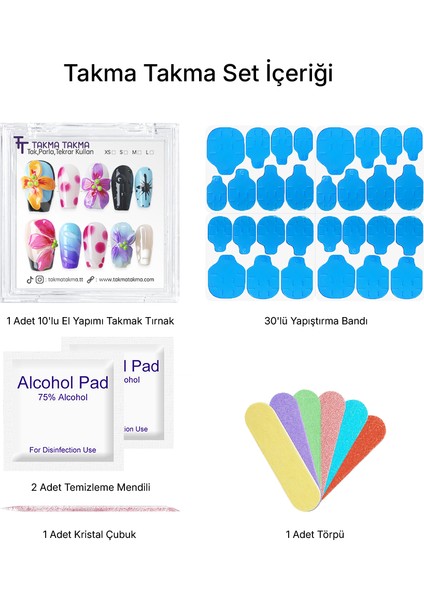 10'lu Renkli Orta Balerin OBL1461 Tekrar Kullanılabilir El Yapımı Protez Takma Tırnak - Renkli-M fiyatları