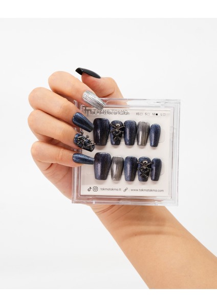 10'lu Mavi Orta Balerin TT1439 Tekrar Kullanılabilir El Yapımı Protez Takma Tırnak - Mavi-L