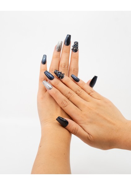 10'lu Mavi Orta Balerin TT1439 Tekrar Kullanılabilir El Yapımı Protez Takma Tırnak - Mavi-L modelleri