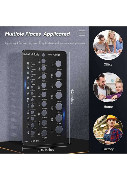 2x Matkap Bitlik Göstergesi 1/16 Inç Ila 1/2 Inç Vida Boyutu ve Iplik Göstergesi Inç ve Ondalık Matkap Göstergesi Matkap Bitlik Kılavuzu (Yurt Dışından) modelleri