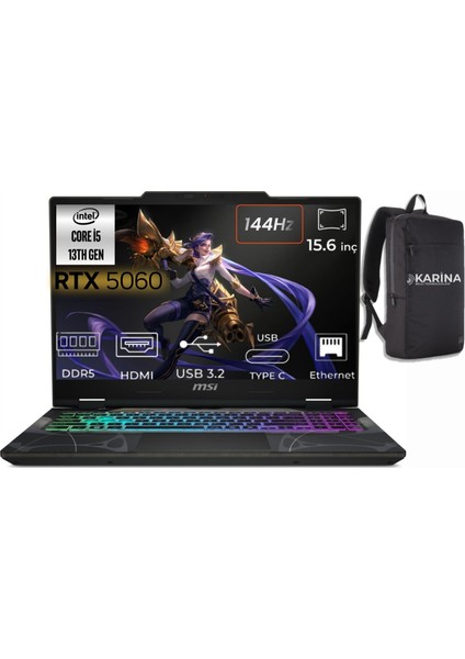 Msı Cyborg 15 Intel Core I5 13420H B13WFKG-491XTR-38 48GB 2tb Rtx 5060 8gb W11PRO 15.6 Inç Full Hd 144Hz Ips-Level Gaming Laptop & B13WFKG491XTRK38