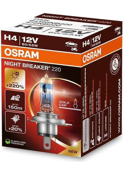 H4 Night Breaker 220 12v %220 Fazla Işık (1 TAKIM-2 AD.) Oto Ampul Seti (YASAL HALOJ modelleri