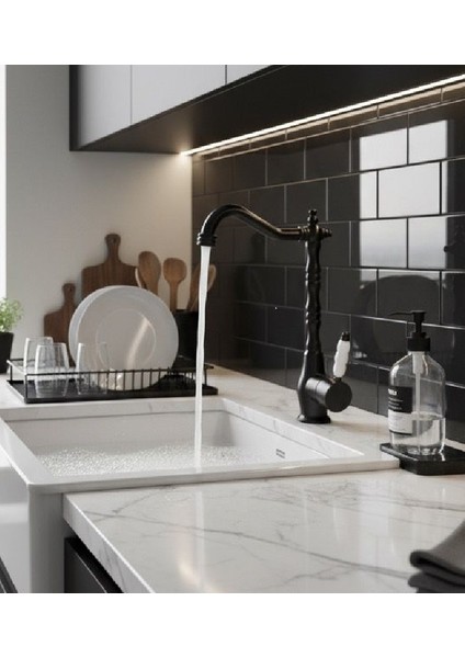 Rustik Mat Siyah Mutfak Evye Bataryası Otantik Osmanlı Prinç Gövde Vintage Tasarım Çanak Lavabo fiyatları