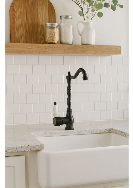 Rustik Mat Siyah Mutfak Evye Bataryası Otantik Osmanlı Prinç Gövde Vintage Tasarım Çanak Lavabo modelleri