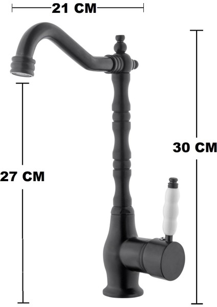 Rustik Mat Siyah Mutfak Evye Bataryası Otantik Osmanlı Prinç Gövde Vintage Tasarım Çanak Lavabo