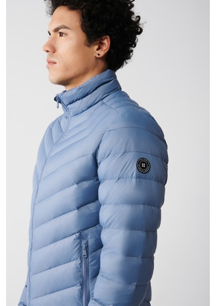 Erkek Açık Mavi Kaz Tüyü Su İtici Rüzgar Geçirmez Şişme Comfort Fit Mont B006020