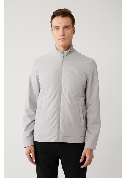 Erkek Gri Önü Elyaf Kapitoneli Fermuarlı Su iticili Mont A31Y6006