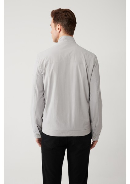 Erkek Gri Önü Elyaf Kapitoneli Fermuarlı Su iticili Mont A31Y6006