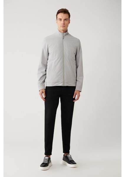 Erkek Gri Önü Elyaf Kapitoneli Fermuarlı Su iticili Mont A31Y6006