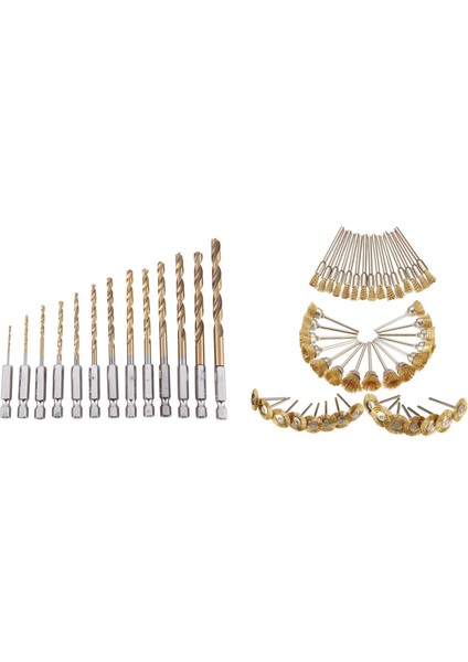 13PC Hss Titanyum Kaplamalı Matkap Bit Seti 1/4inch Hex Shank &amp 45PCS Bakır Tel Fırça Tekerlek Zımparalama Aksesuarları (Yurt Dışından)
