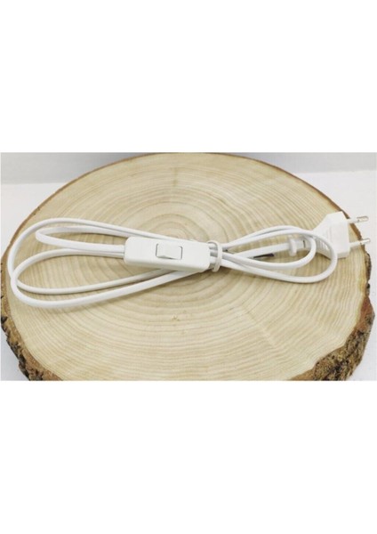 Beyaz Fiş Baskılı Aç Kapa Anahtarlı Kablo 3 Metre Abajur Lambader Kablosu