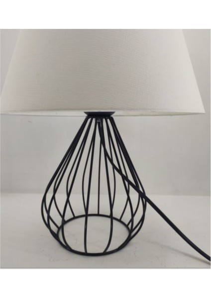 Rustic Metal Kafes Ferforje Ayaklı Beyaz Başlıklı Abajur Masa Lambası fırsatları