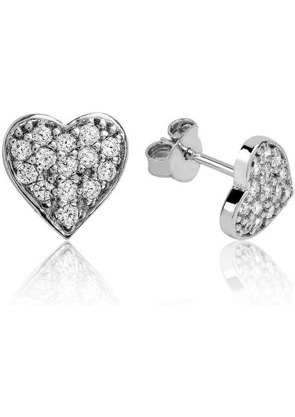 Gümüş Beyaz Kalpli Çivili Küpe