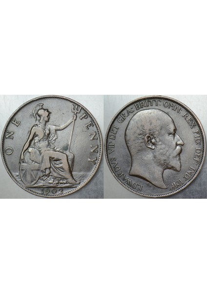 Birleşik Krallık 1 Penny 1902 Kral 7. Edward Dönemi. 31 mm Ingiltere One Penny.