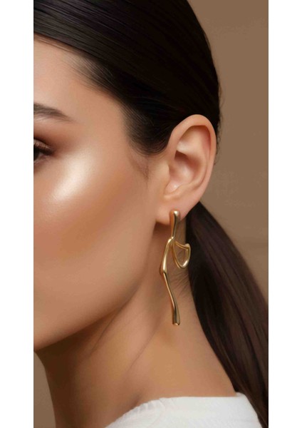 ​modern Sanat Akıcı Form Gold Uzun Küpe (Stainless Steel) modelleri