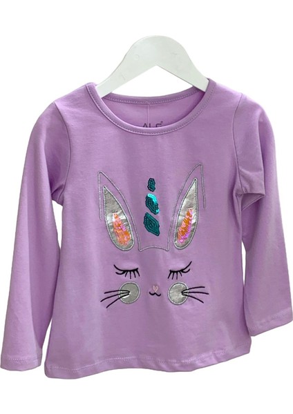 Mojo Kız Çocuk Tavşan Nakışlı Uzun Kol T-shirt 523408 Mor indirimleri
