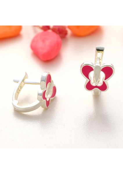 Gümüş Pembe Kelebek Çocuk Küpesi