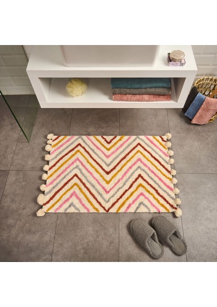 Soft Tufting Krus Banyo Paspası - Ekru / Renkli - 60X90 cm