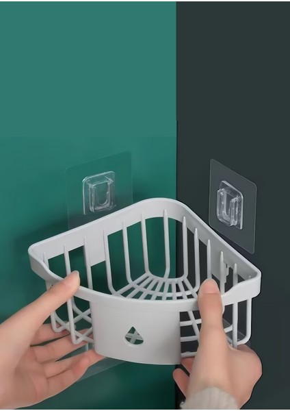 Yapışkanlı Köşe Banyo Rafı – Delmeden Monte Edilen Plastik Köşe Düzenleyici Raf