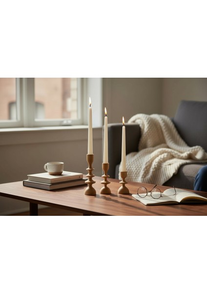 Heykelsi Ahşap Mumluklar - El Yapımı 3'lü Set fiyatları
