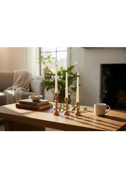 Heykelsi Ahşap Mumluklar - El Yapımı 3'lü Set modelleri