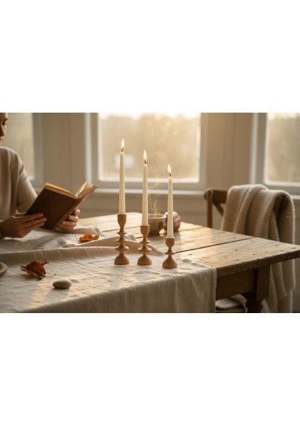 Heykelsi Ahşap Mumluklar - El Yapımı 3'lü Set fırsatları