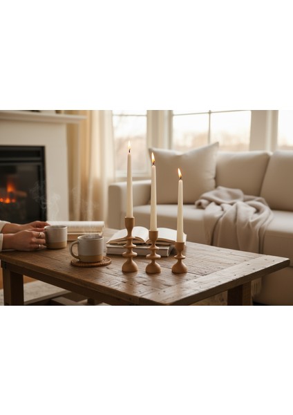 Heykelsi Ahşap Mumluklar - El Yapımı 3'lü Set indirimleri