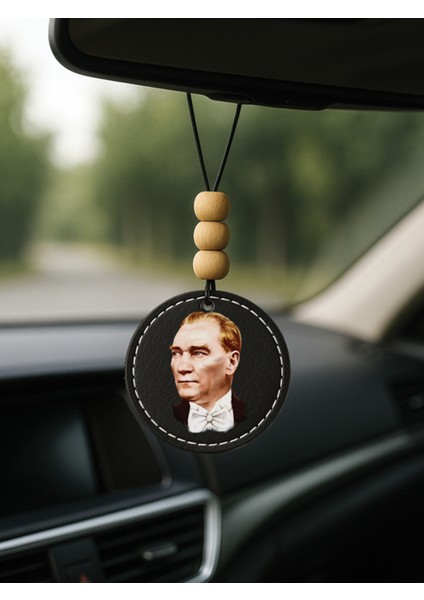 Özel Tasarım Deri Baskılı Desenli Araba Dikiz Aynası Süsü Siyah - Atam