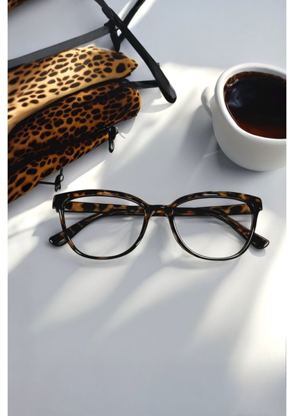 Leopar Desenli Yeni Sezon Cat Eye Gözlük Optik Uyumlu Mavi Işık Korumalı